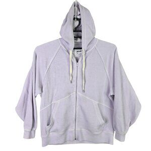 Womens Aerie Lavender Ribbed Full Zip Hoodie Cotton Blend Drawstring Size S